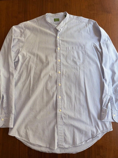 Sid Mashburn Men's Blue and White Seersucker Band Collar Sport Shirt Size L