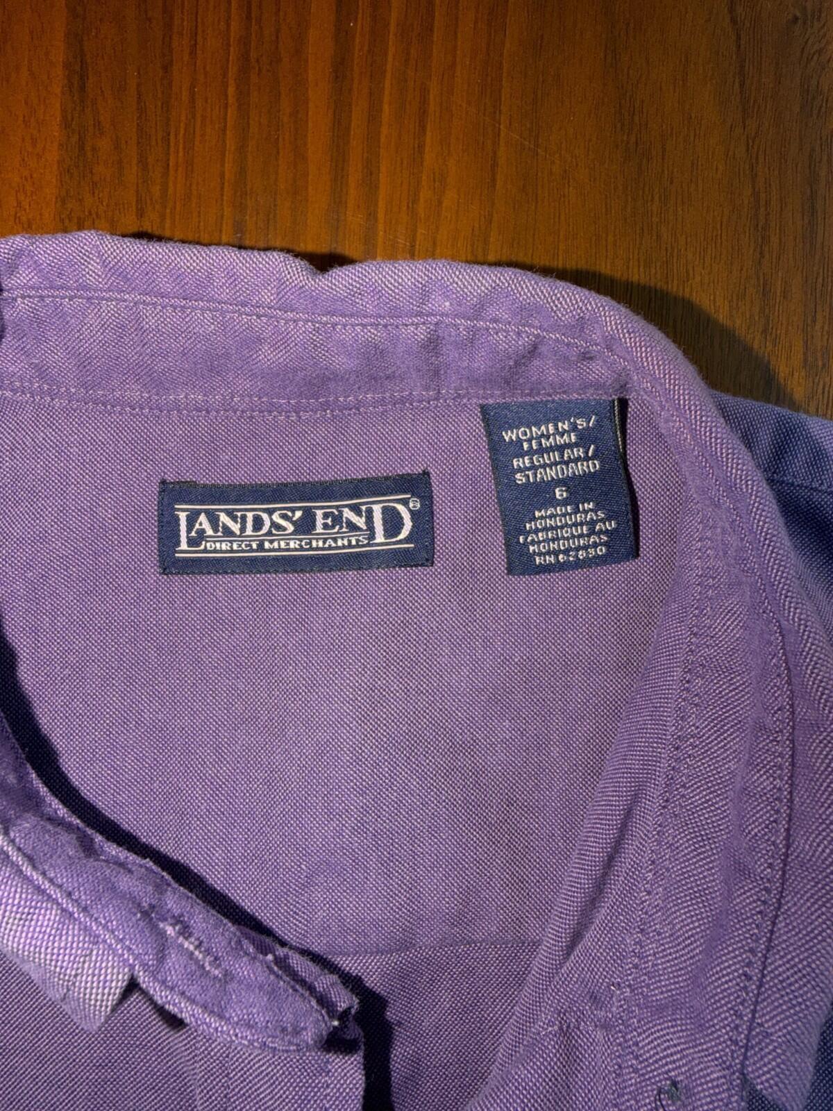 Lands' End Women's Purple Long Sleeve Oxford Button-Up - Size 6