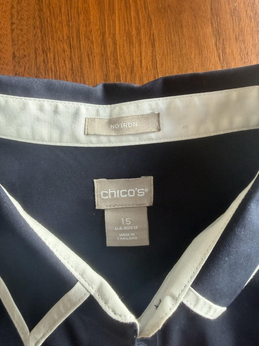 Chico's Women's Button Down Long Sleeve Shirt Navy Blue - Size 10