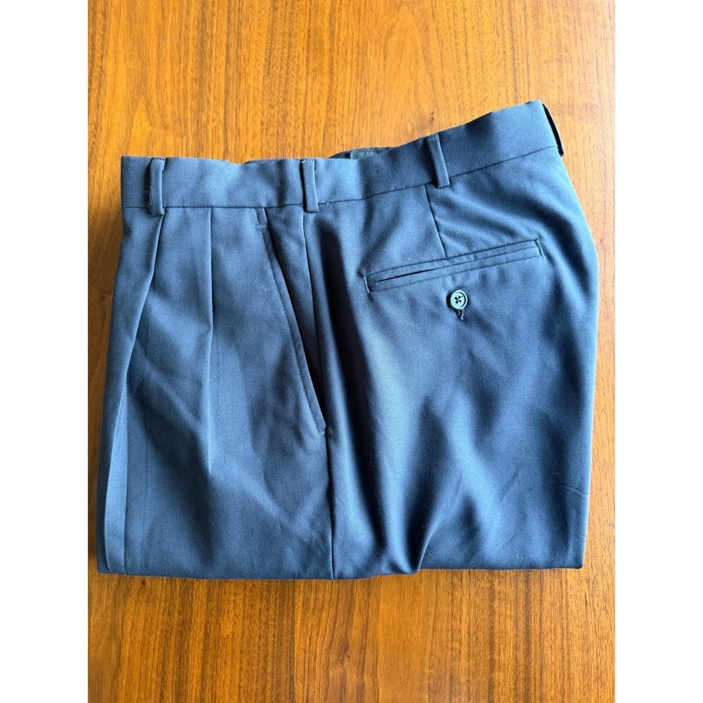 Vintage Lands' End Men's Pleated Cuffed Dress Pants Navy - 33