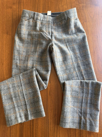 J.Crew Women's Italian Wool Grey Plaid Pants - Size 2