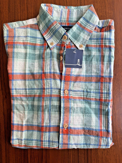 Lands' End Men's Traditional Fit Short Sleeve Green Plaid Button-Down - Size S