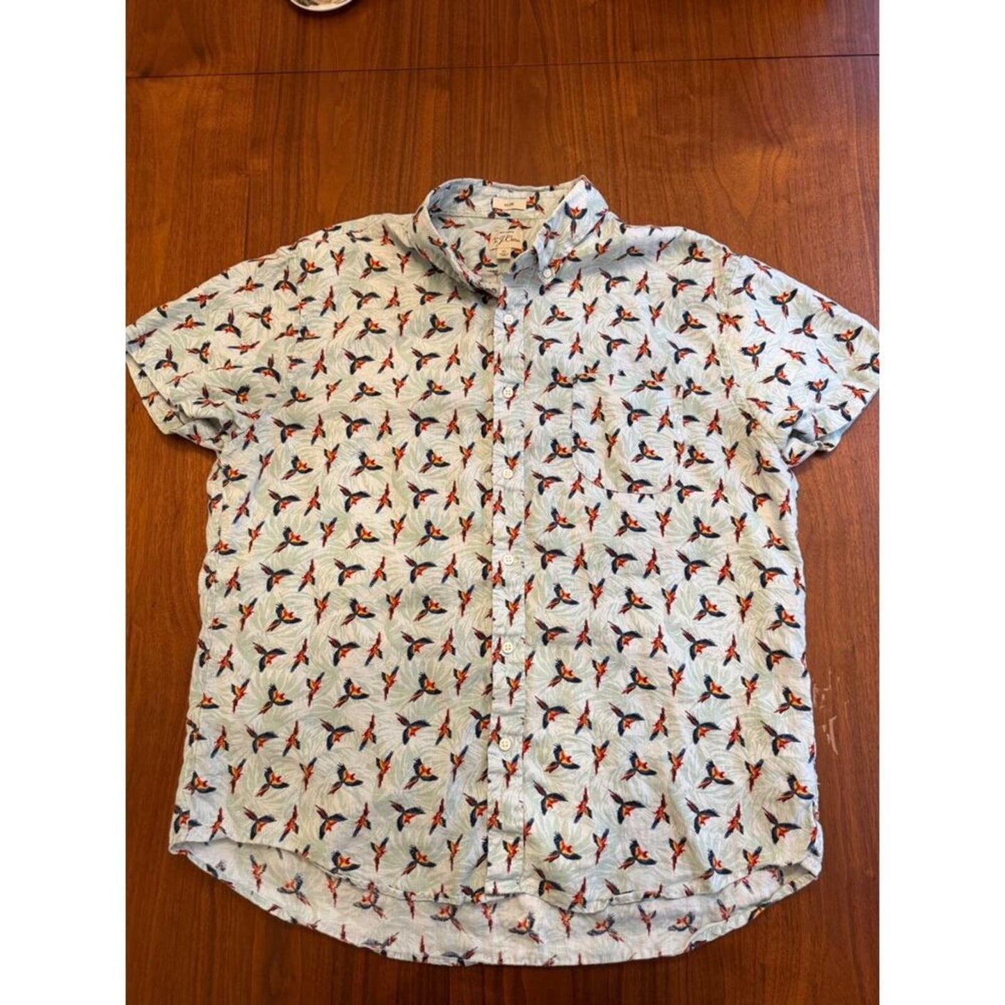 J.Crew Men's Slim Fit 100% Linen Parrot Print SS Button Down Shirt - Size XL
