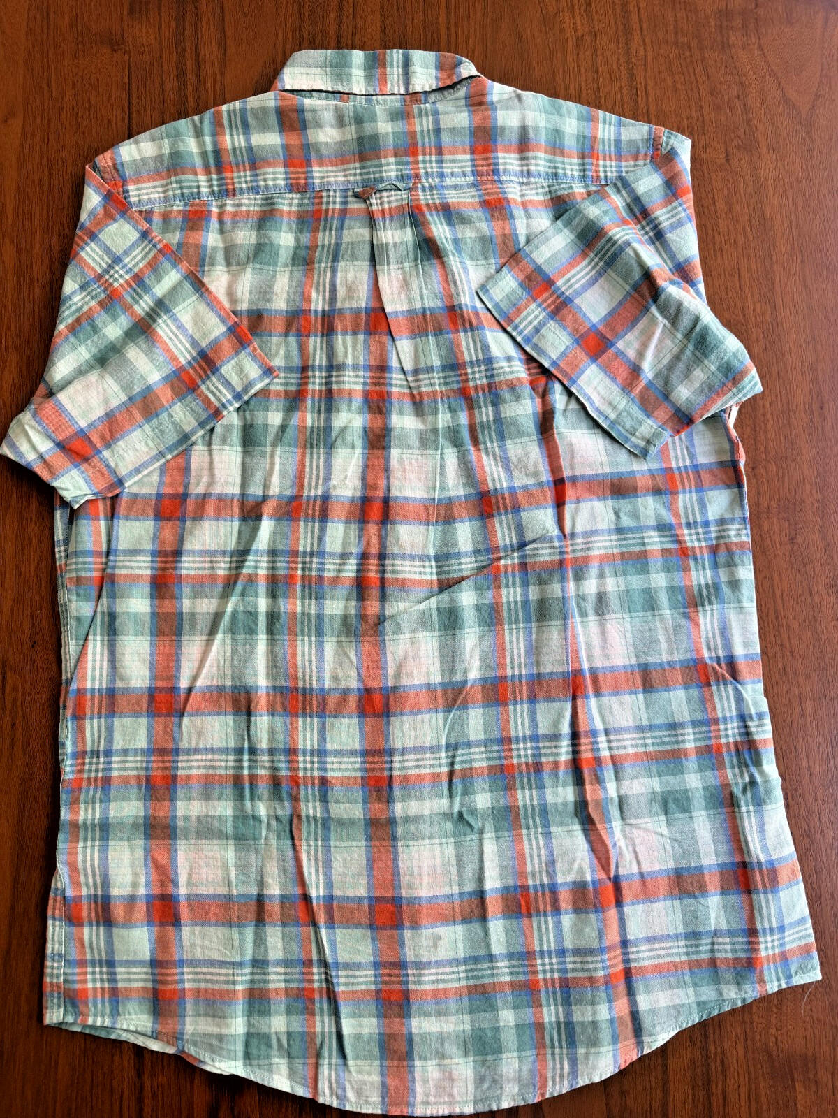 Lands' End Men's Traditional Fit Short Sleeve Green Plaid Button-Down - Size S