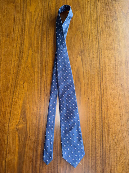 Brooks Brothers Makers & Merchants Navy Blue Silk Herringbone Medallion Tie