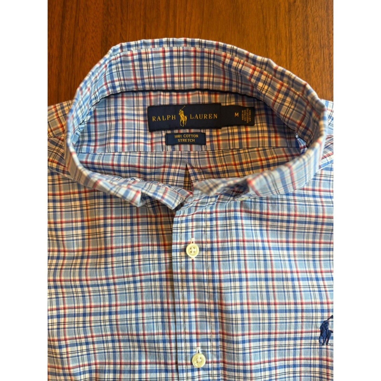 Polo Ralph Lauren Men's 100% Cotton Stretch Blue Plaid Button Down - Size M