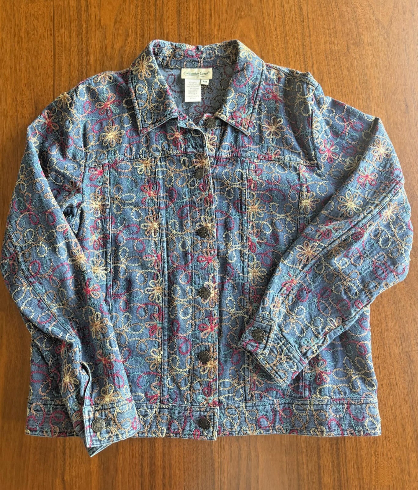 Coldwater Creek Women's Floral Embroidered Jean Jacket - Size PM