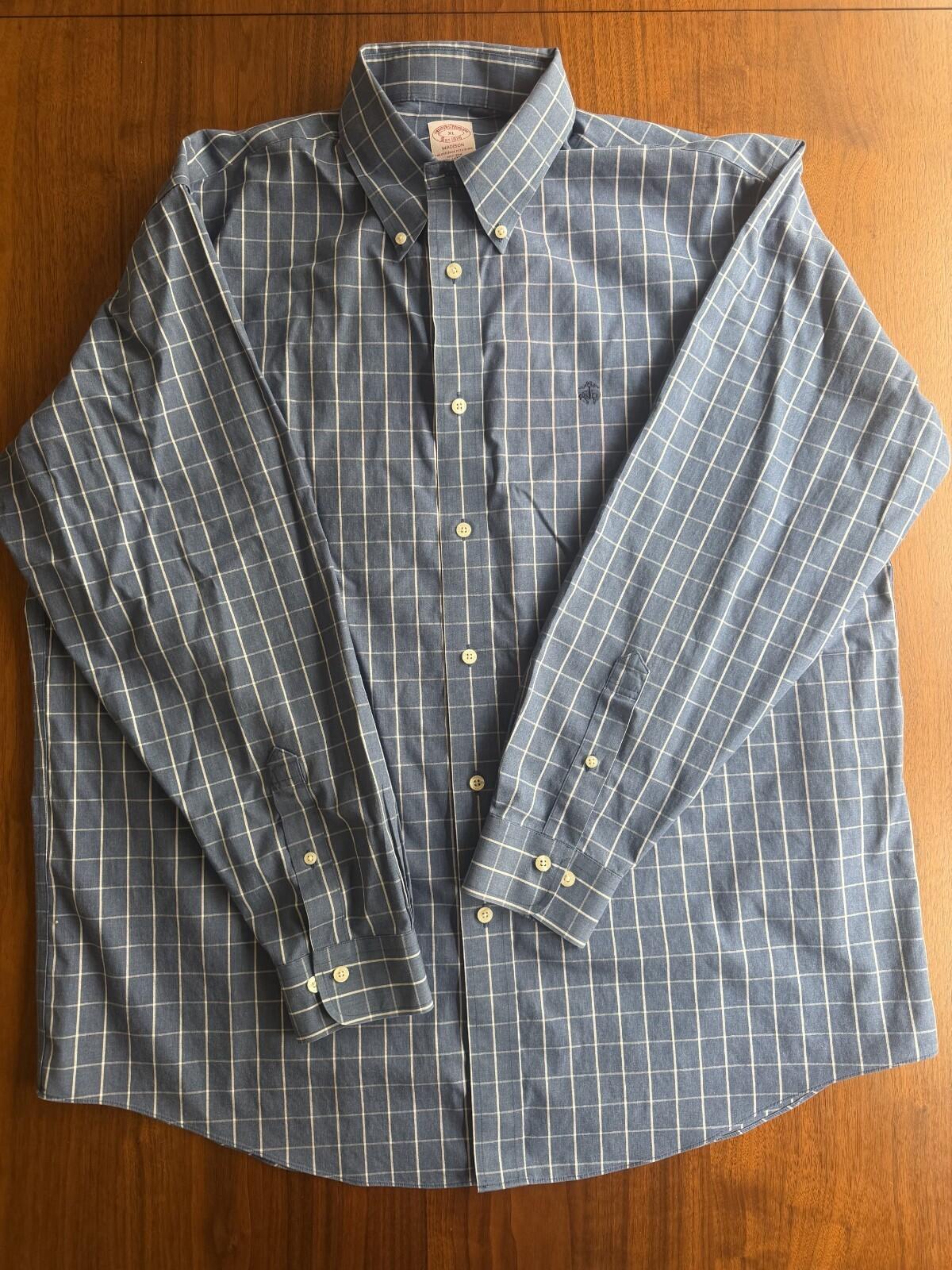 Brooks Brothers Men's Madison Non-Iron Blue Cotton Plaid Shirt - Size XL