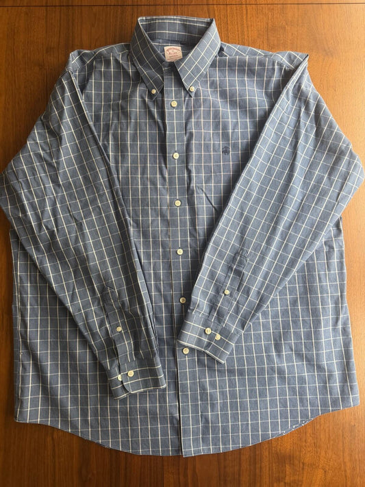 Brooks Brothers Men's Madison Non-Iron Blue Cotton Plaid Shirt - Size XL