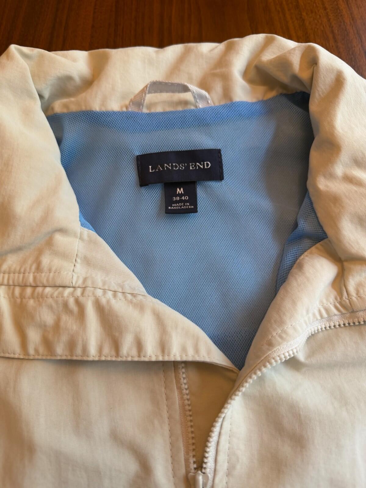 Lands' End Men's Cream Lightweight Windbreaker Mesh Lined - Size M