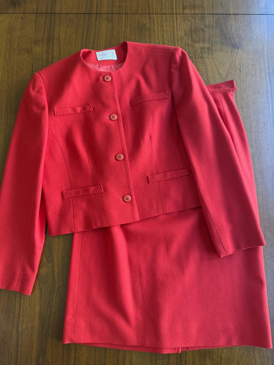 Vintage Pendleton Women's Two-Piece Wool Skirt Suit Red - Size 10