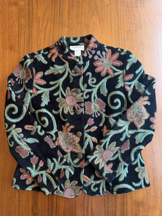 Vintage Chadwick's Women's Black Floral Tapestry Brocade Jacket - Size 8