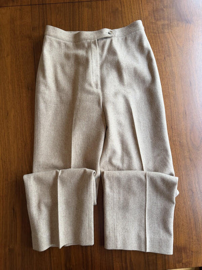 Vintage Jantzen Women's High Waisted Heathered Tan Wool Blend Trousers - Size 12