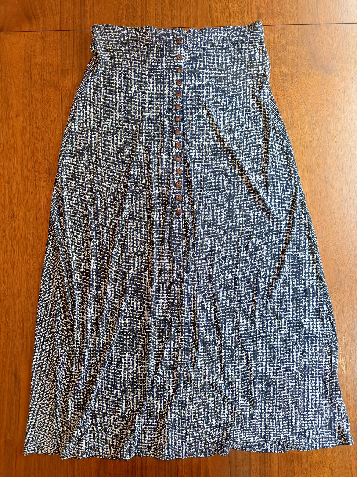 Vintage E.Z. Town Women's Navy and White Button Detail Maxi Skirt - Size L