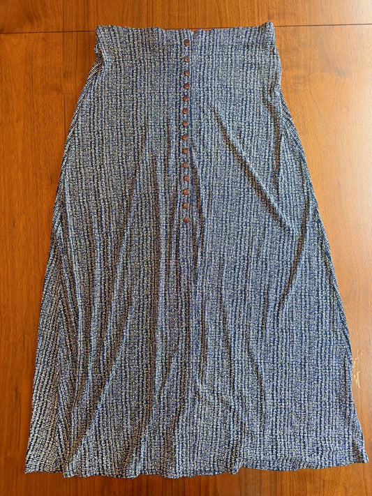 Vintage E.Z. Town Women's Navy and White Button Detail Maxi Skirt - Size L