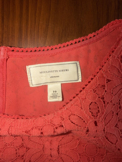 Moulinette Soeurs Women's Red Lace Peplum Blouse - Size 10