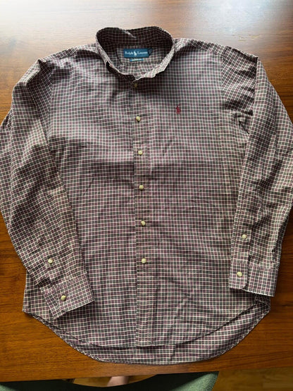 Polo Ralph Lauren Men's Classic Fit Burgundy Plaid Long Sleeve Shirt - Size M