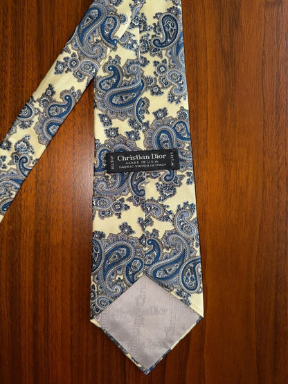 Christian Dior Silk Yellow Paisley Tie