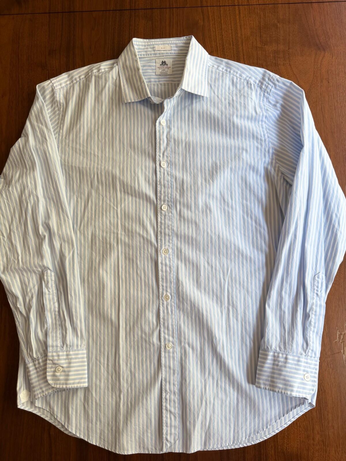 Thomas Mason for J.Crew Slim Fit LS Dress Shirt Blue & White Stripe - Size 17-35